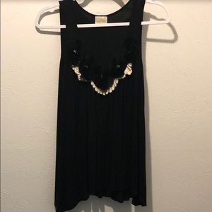 Black floral stitched tank